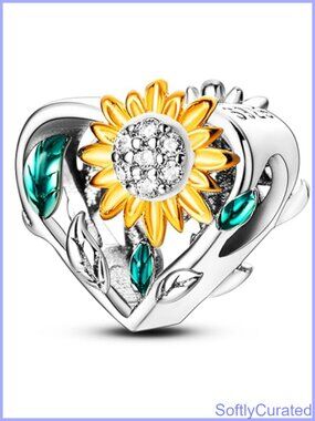 925 Sterling Silver Sunflower Charm Bead for Bracelets Necklaces